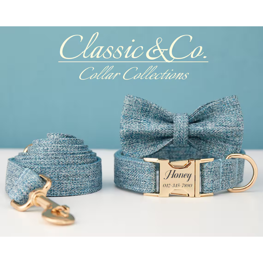 Vòng cổ chó tùy chỉnh có tên, Vòng cổ chó Tweed Farbric, Thẻ chó có khắc tên, Bộ cổ chó và dây xích, Thẻ thú cưng miễn phí