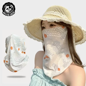 Mặt nạ chống nắng mùa hè Musion Nam Nữ Treo tai Mặt chống tia cực tím Bảo vệ toàn cổ một mảnh Màn che lái xe phong cách mỏng