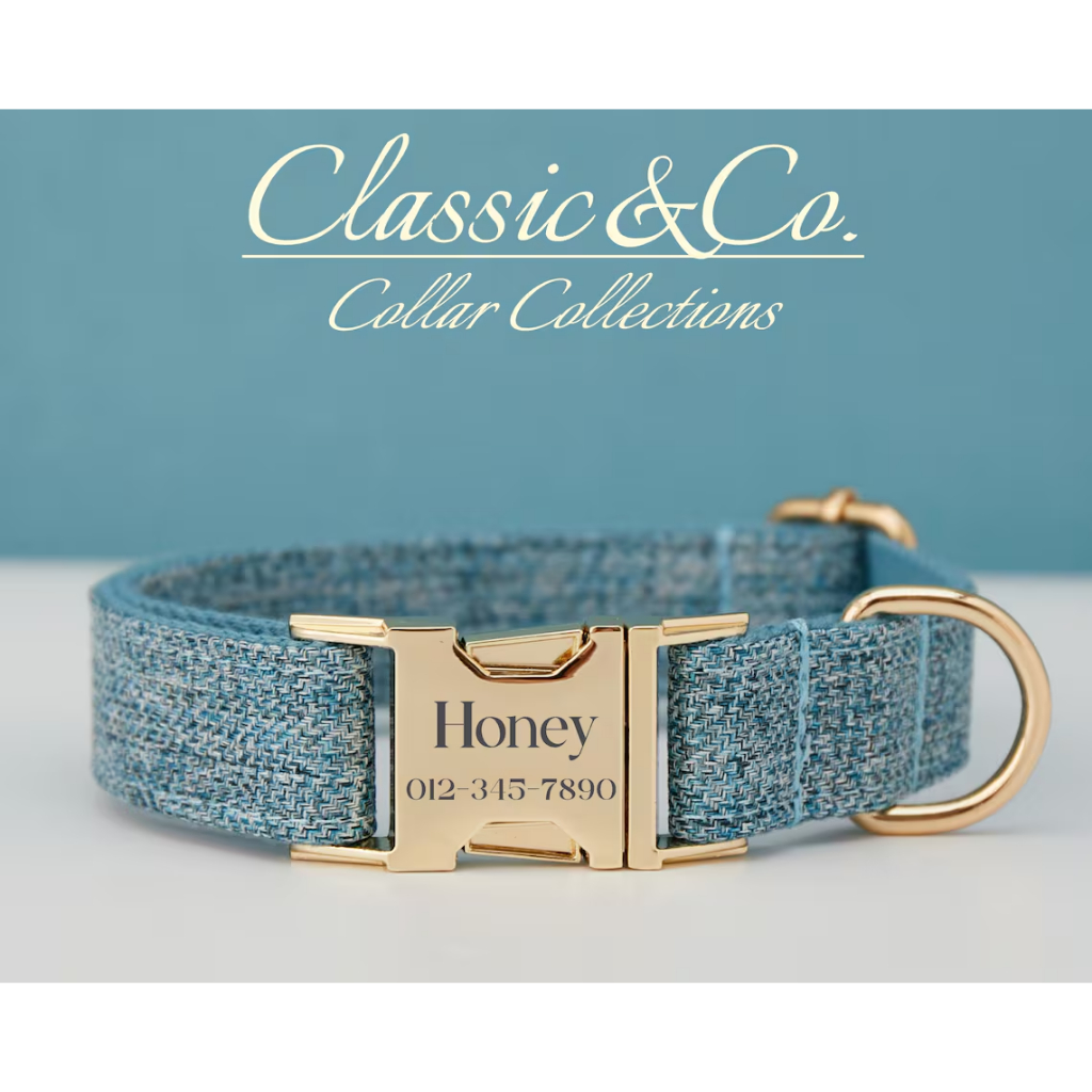 Vòng cổ chó tùy chỉnh có tên, Vòng cổ chó Tweed Farbric, Thẻ chó có khắc tên, Bộ cổ chó và dây xích, Thẻ thú cưng miễn phí
