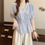 Áo sơ mi cỡ lớn nữ tay ngắn màu trơn eo áo giảm béo