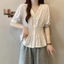 Áo sơ mi cỡ lớn nữ tay ngắn màu trơn eo áo giảm béo