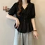 Áo sơ mi cỡ lớn nữ tay ngắn màu trơn eo áo giảm béo
