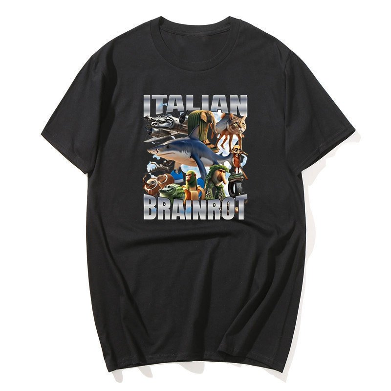 Ý Brainot Áo Ngộ nghĩnh Meme Graphic Tee Nam Nữ Vintage Áo Thun Hợp Thời Trang Cotton Mùa Hè Tay Ngắn Y2k Dạo Phố
