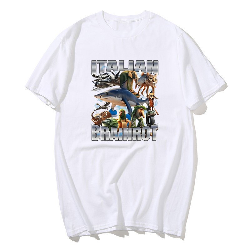Ý Brainot Áo Ngộ nghĩnh Meme Graphic Tee Nam Nữ Vintage Áo Thun Hợp Thời Trang Cotton Mùa Hè Tay Ngắn Y2k Dạo Phố