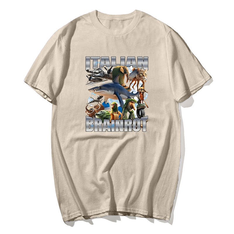 Ý Brainot Áo Ngộ nghĩnh Meme Graphic Tee Nam Nữ Vintage Áo Thun Hợp Thời Trang Cotton Mùa Hè Tay Ngắn Y2k Dạo Phố