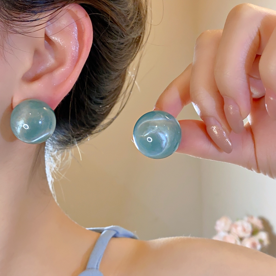 Bông tai thời trang nhựa mờ bóng tròn stud, ngọt ngào cho nữ mùa hè