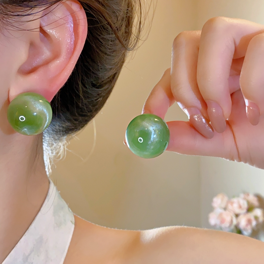 Bông tai thời trang nhựa mờ bóng tròn stud, ngọt ngào cho nữ mùa hè