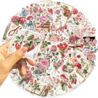 Bộ 50 Vintage Hoa Hồng Chữ PET Miếng Dán Văn Phòng Phẩm DIY Trang Trí Thêu Sò Miếng Dán