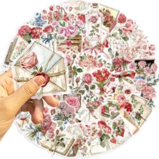 Bộ 50 Vintage Hoa Hồng Chữ PET Miếng Dán Văn Phòng Phẩm DIY Trang Trí Thêu Sò Miếng Dán