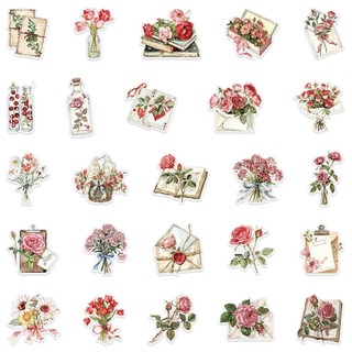 Bộ 50 Vintage Hoa Hồng Chữ PET Miếng Dán Văn Phòng Phẩm DIY Trang Trí Thêu Sò Miếng Dán