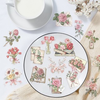 Bộ 50 Vintage Hoa Hồng Chữ PET Miếng Dán Văn Phòng Phẩm DIY Trang Trí Thêu Sò Miếng Dán