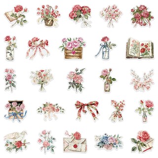 Bộ 50 Vintage Hoa Hồng Chữ PET Miếng Dán Văn Phòng Phẩm DIY Trang Trí Thêu Sò Miếng Dán