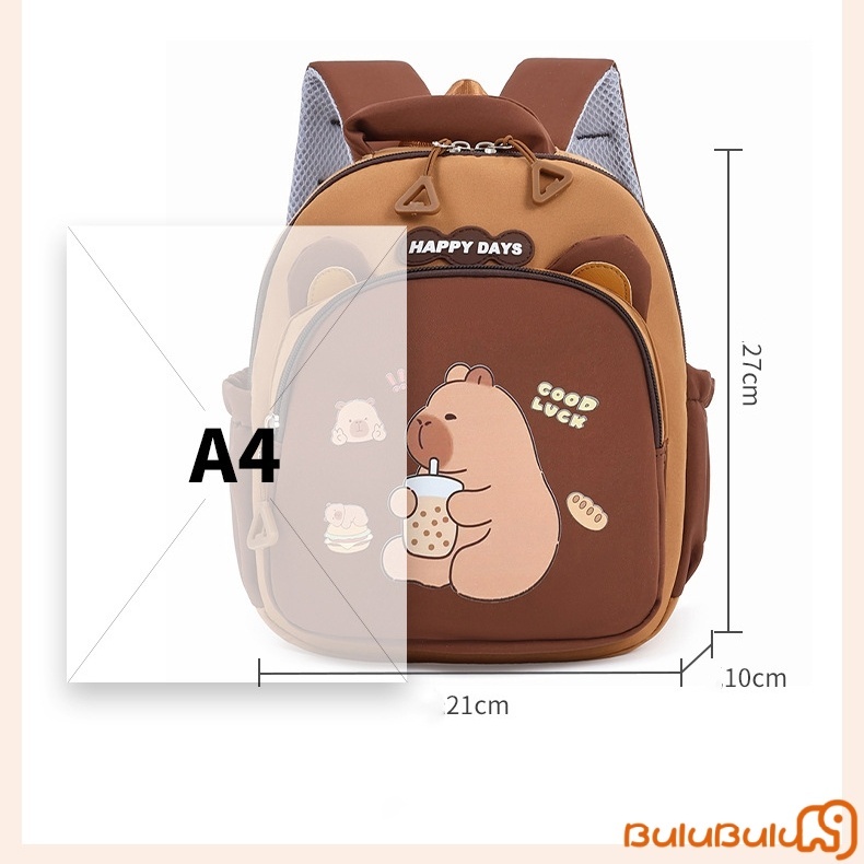 Ba lô trẻ em cỡ lớn Capybara Túi đi học chống nước hoạt hình dễ thương dành cho học sinh mẫu giáo & tiểu học Ba lô thể thao nhẹ 1-3 tuổi