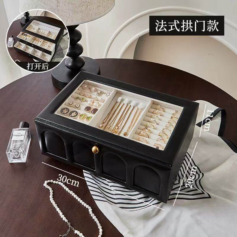 Hộp Đựng Trang Sức Có Nắp Thủy Tinh Trong Suốt Da Chức Năng Bảo Quản Trang Sức Hộp Đựng 2 Ngăn Kéo Cho Nữ Bé Gái Vòng Cổ Vòng Tay Bông Tai