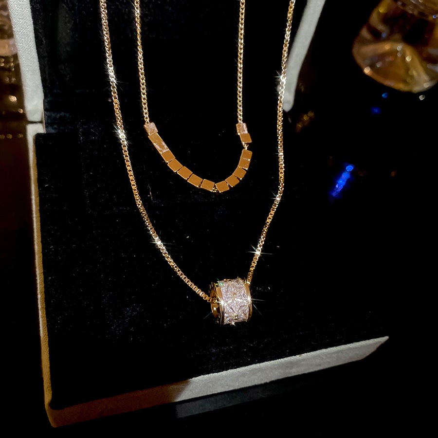 Vòng cổ hai lớp mạ vàng 18k zircon phong cách mới chuỗi xương đòn nhẹ sang trọng cao cấp choker