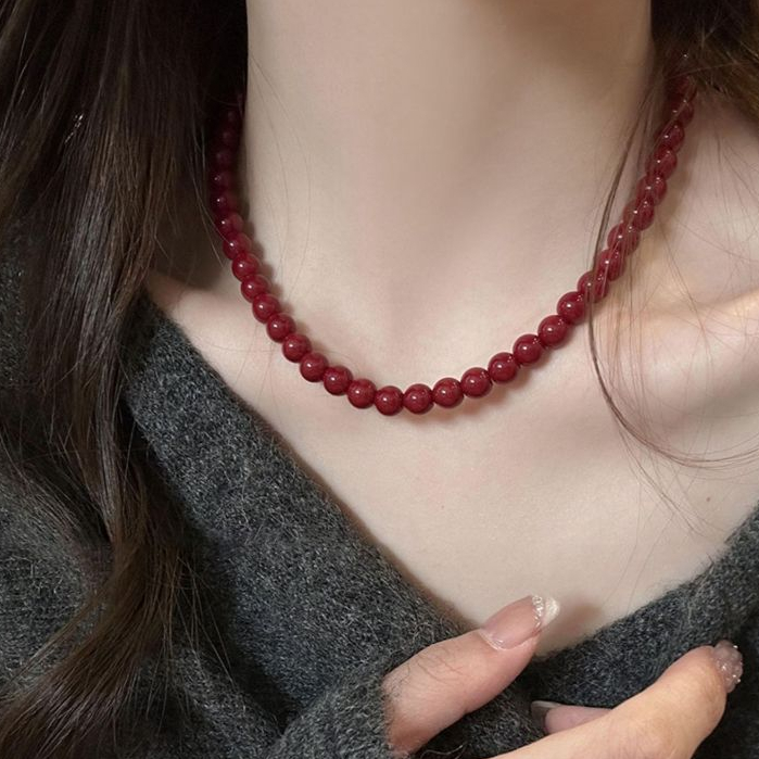 Encore vòng cổ đính cườm đỏ dành cho nữ thiết kế thích hợp hàng ngày dễ dàng phù hợp với chuỗi xương đòn retro phụ kiện cảm giác cao cấp