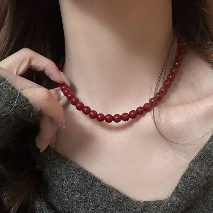 Encore vòng cổ đính cườm đỏ dành cho nữ thiết kế thích hợp hàng ngày dễ dàng phù hợp với chuỗi xương đòn retro phụ kiện cảm giác cao cấp