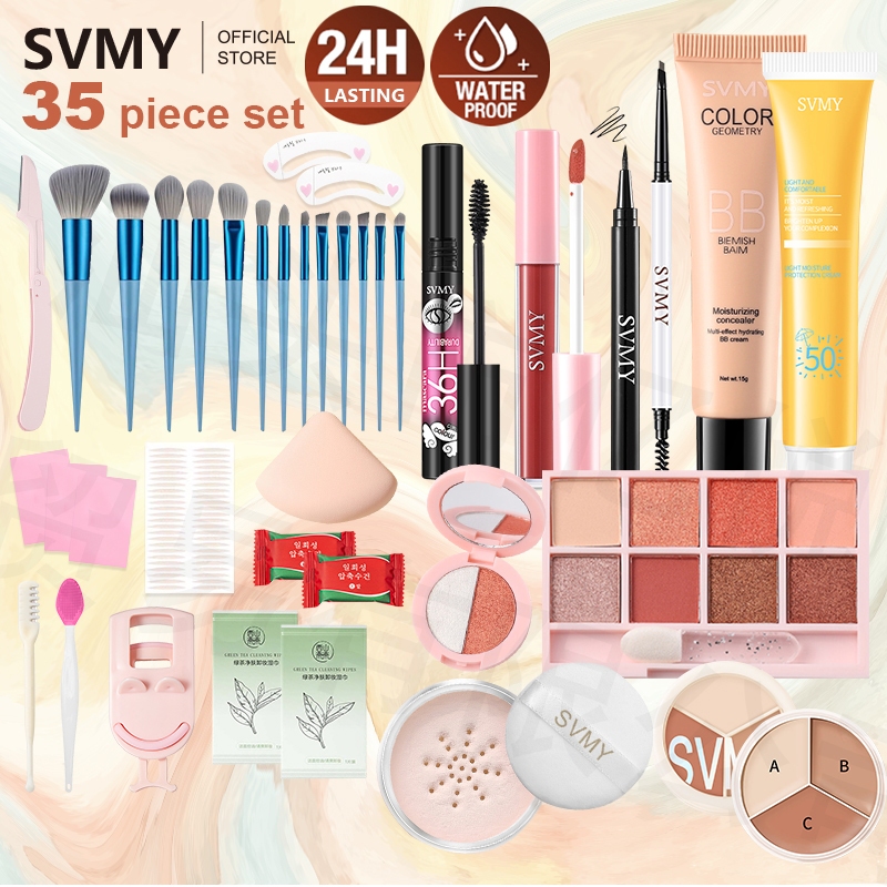 Ảnh Svmy 35 Miếng Mỹ Phẩm Mặt Bộ Trang Điểm Cọ Trang Điểm Mascara Phấn Mắt Dao Lông Mày Bút Kẻ Mắt Son Môi Chống Thấm Nước Chống Mồ Hôi Lâu Dài Màu Kết Xuất Người Mới Bắt Đầu 1
