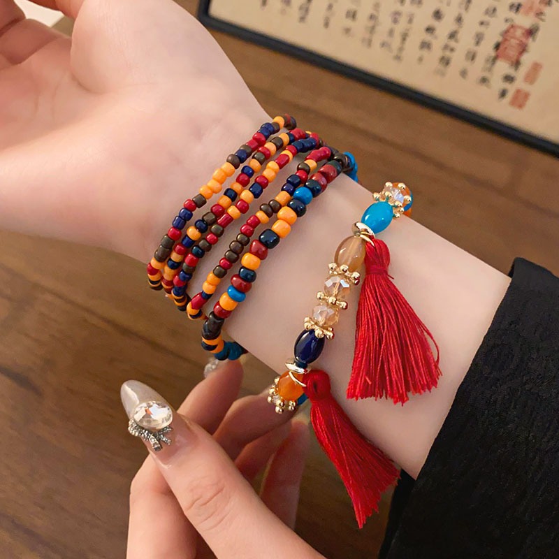 Vòng Đeo Tay Kiểu Layer Chuỗi Hạt Bohemian Phong Cách Retro Thanh Lịch Phụ Kiện Nữ Cao Cấp Độc Quyền