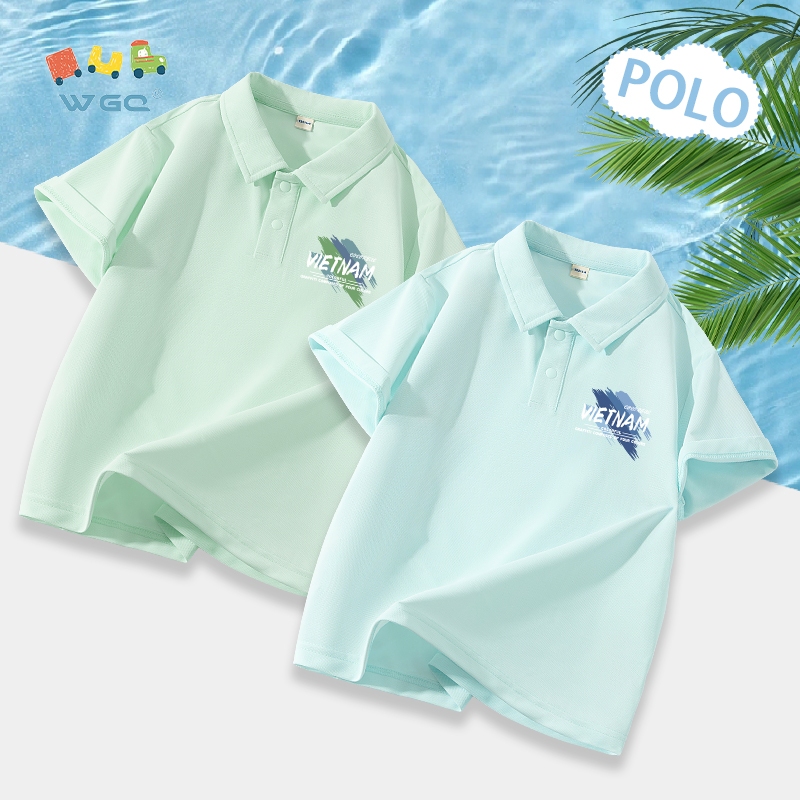 W.G.Q  Áo thun bé trai , Thiết kế cổ áo POLO, Vải mềm thoáng khí nhẹ với in chữ Việt Nam