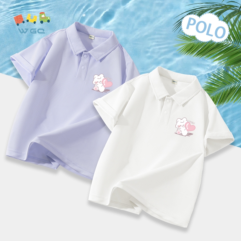 W.G.Q  Áo thun bé gái , Thiết kế cổ áo POLO, Vải mềm thoáng khí nhẹ có in dễ thương