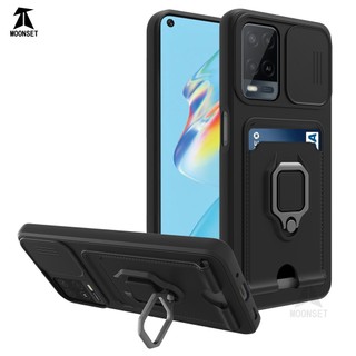 Dành Cho OPPO A54 4G / A55 Ốp Lưng 4 Trong 1 Trượt Camera Bao Đựng Thẻ Đứng Vuông Freebie Dây Chống Sốc Chống Rơi Mỏng Mềm TPU Cover