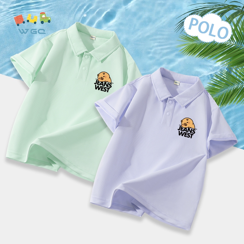 W.G.Q  Áo thun bé trai  , Thiết kế cổ áo POLO, Vải mềm thoáng khí nhẹ với in hình Capybara dễ thương
