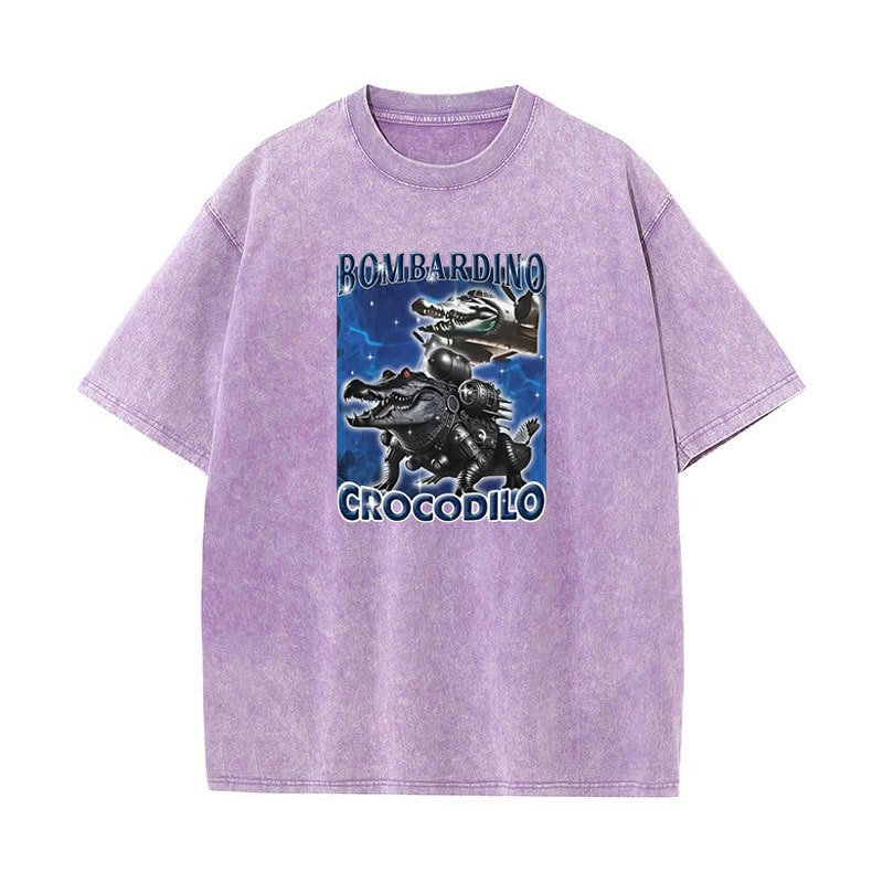 Áo thun Bombardier Crocodilo Ngộ nghĩnh Meme Cá Sấu Máy Bay Ném Bom Ý Brainrot Áo nam Rửa Vintage Cotton Tay Ngắn Áo Sơ Mi Cao Cấp