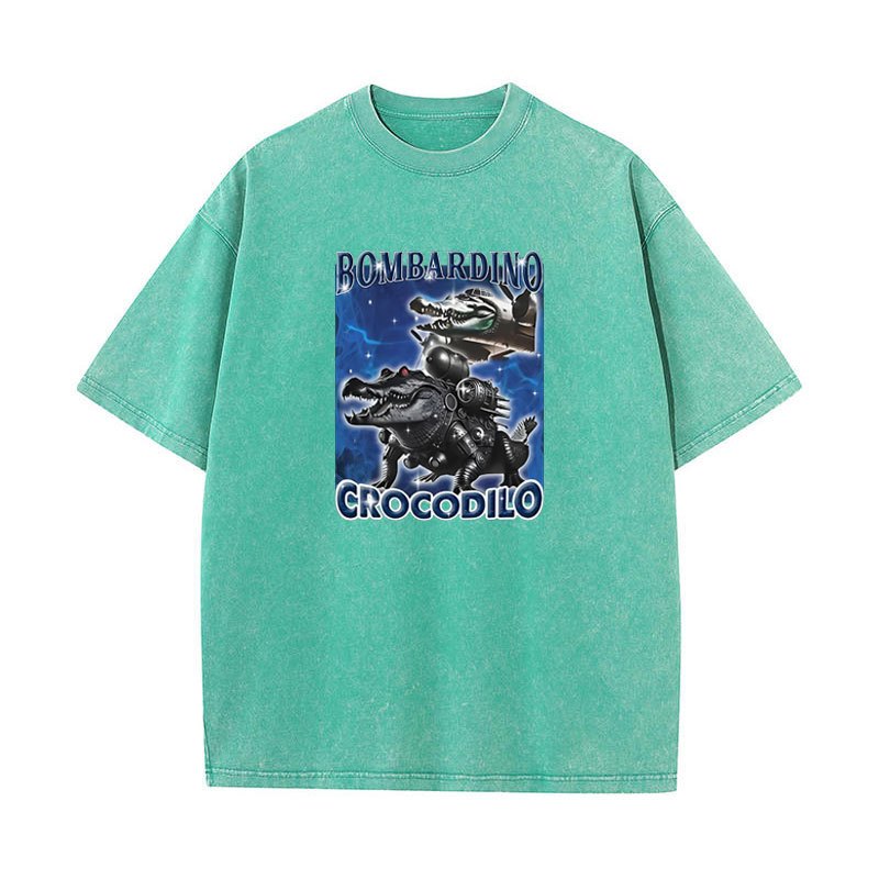 Áo thun Bombardier Crocodilo Ngộ nghĩnh Meme Cá Sấu Máy Bay Ném Bom Ý Brainrot Áo nam Rửa Vintage Cotton Tay Ngắn Áo Sơ Mi Cao Cấp