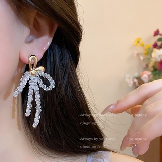 Nơ hạt thủy tinh tua rua bông tai nhẹ sang trọng cao cấp bông tai thời trang dành cho nữ
