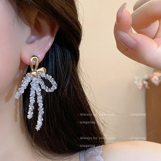 Nơ hạt thủy tinh tua rua bông tai nhẹ sang trọng cao cấp bông tai thời trang dành cho nữ