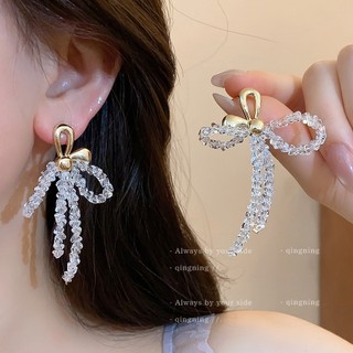 Nơ hạt thủy tinh tua rua bông tai nhẹ sang trọng cao cấp bông tai thời trang dành cho nữ