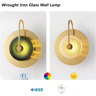 Đèn tường vàng xanh đậm Sắt thủy tinh Đèn Led hình học tròn Trang trí nhà cửa Phòng khách Phòng ngủ Đèn đầu giường Đèn cầu thang
