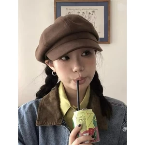 Merad Mũ beret Len Màu Nâu Phong Cách retro Anh Quốc Cho Nữ