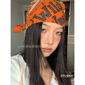 Mới Retro Phương Tây Graffiti Khăn Trùm Đầu Mũ Nữ Hot Girl y2k Với Khăn Trang Trí Băng Đô Lụa Khăn Punk