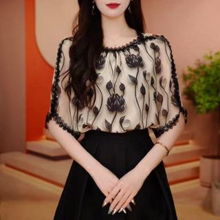Áo sơ mi ngắn tay in hoa phong cách Hàn Quốc dành cho nữ