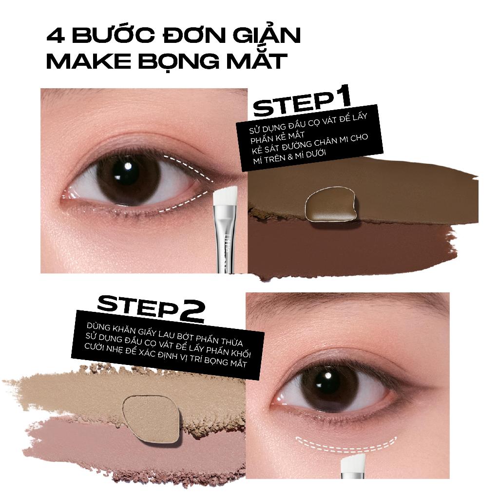 Little Ondine Bảng phấn tạo bọng mắt 4 màu  mịn lì, kèm nhũ lấp lánh bắt sáng 4.5g