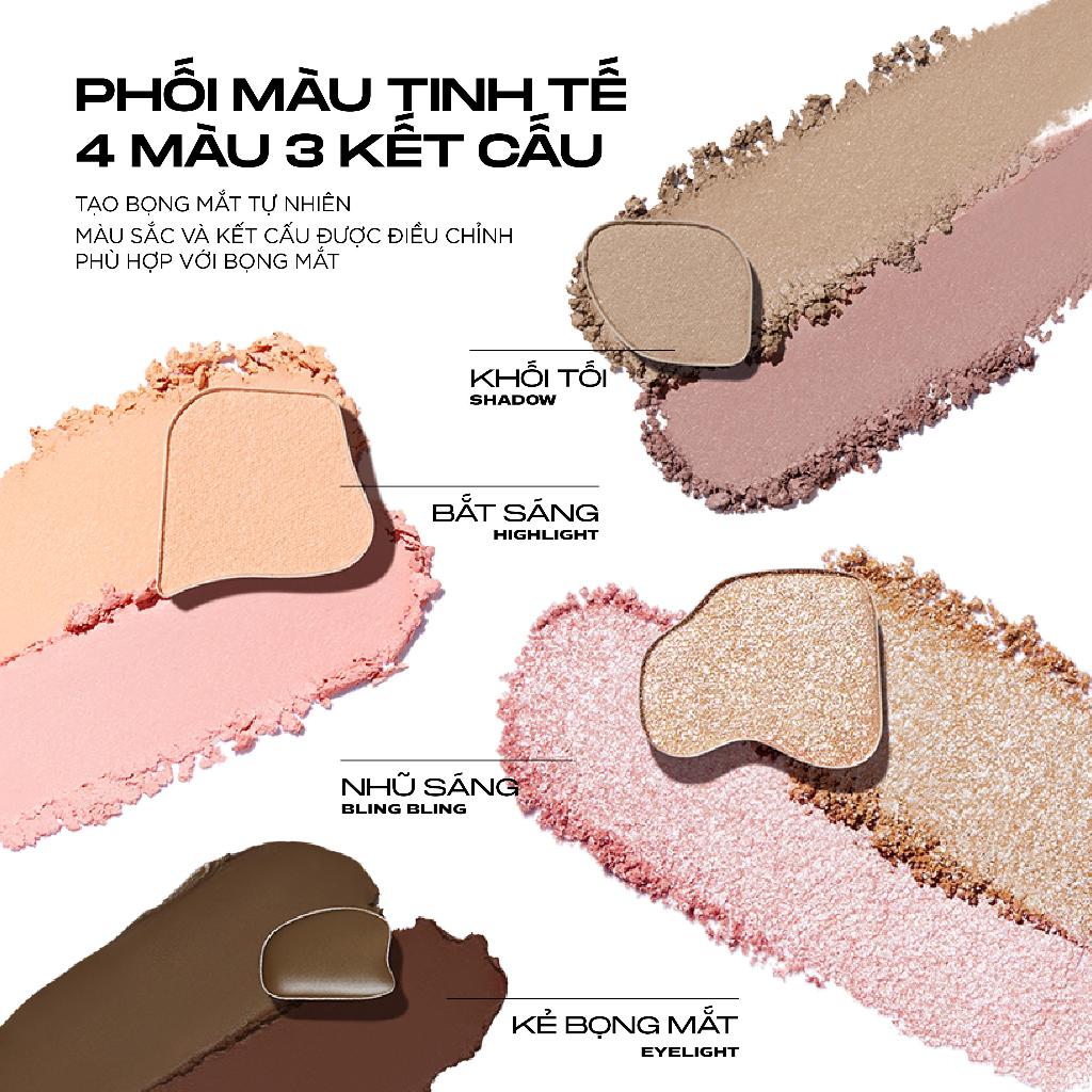 Little Ondine Bảng phấn tạo bọng mắt 4 màu  mịn lì, kèm nhũ lấp lánh bắt sáng 4.5g