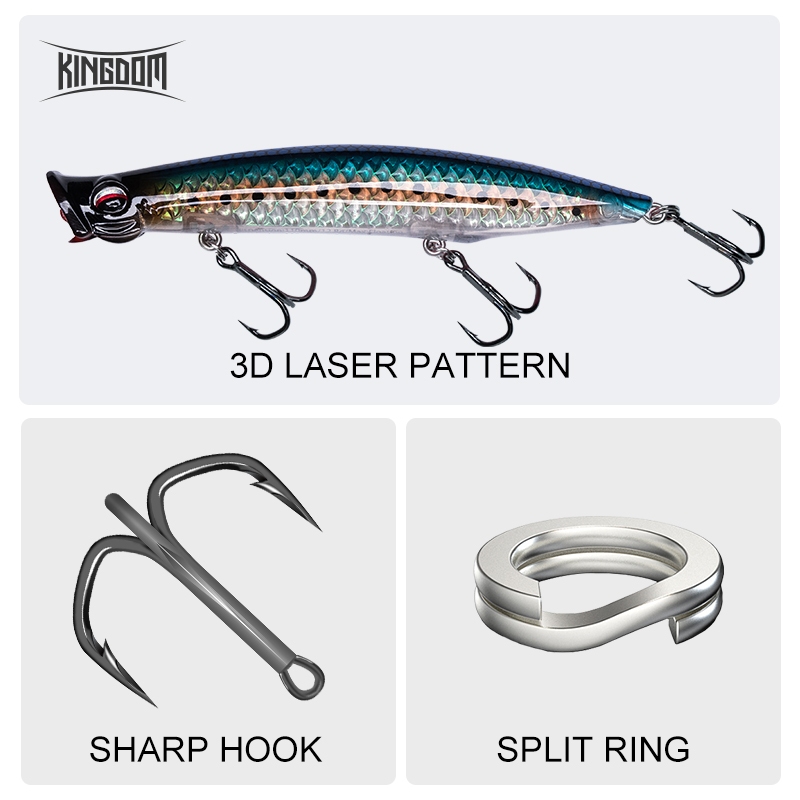 Ảnh Kingdom Nổi Mồi Câu Cá Topwater Popper 7.5g 12.8g 18.5g Đúc Xa Mồi Cứng Nhân Tạo Chất Lượng Cao Wobblers 3