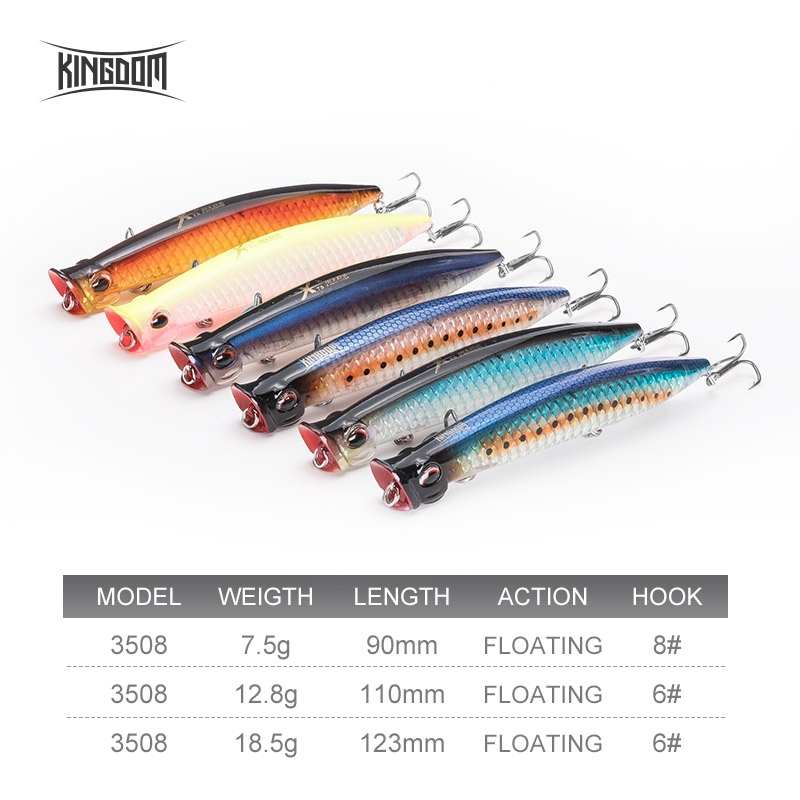 Ảnh Kingdom Nổi Mồi Câu Cá Topwater Popper 7.5g 12.8g 18.5g Đúc Xa Mồi Cứng Nhân Tạo Chất Lượng Cao Wobblers 2