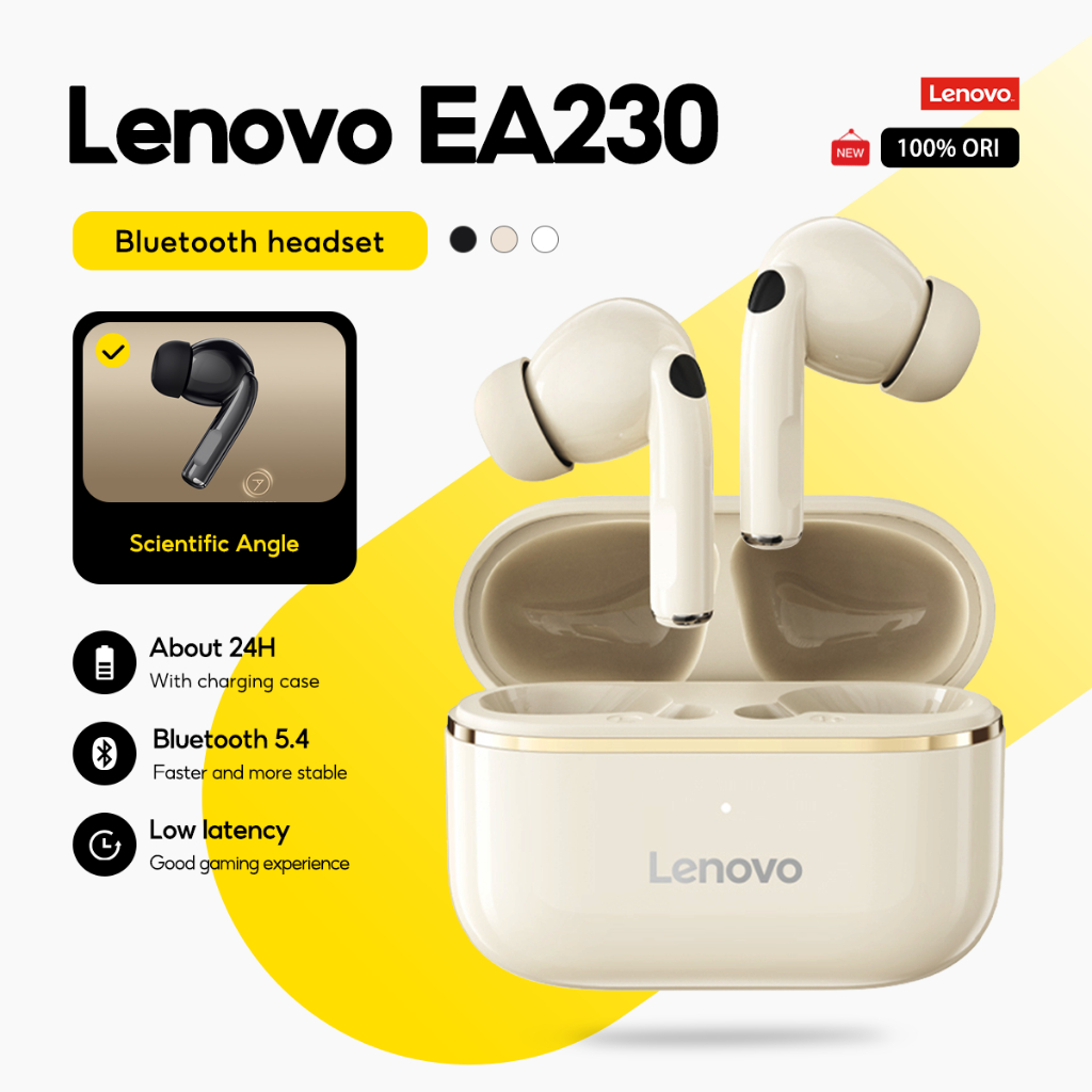 Tai nghe Lenovo EA230 Tai nghe Mini không dây thực sự Bluetooth 5.4 Tai nghe chơi game có độ trễ thấp Điều khiển cảm ứng Tuổi thọ pin dài có Mic