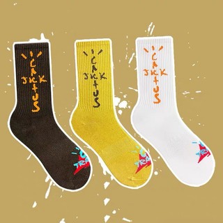 [oklife] Tất Châu Âu Nam Nữ Tất Hợp Thời Trang Niche Gót Chặn Màu Chữ Cao Cấp Đáy Khăn Giữa Ống Tất