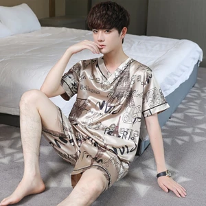 Bộ Đồ Ngủ Nam Ice Silk Mùa Hè Quần Short Tay Ngắn Bộ Đồ Ngủ Thông Thường Plus Kích Thước Bộ Đồ Ngủ Bộ 2 Món