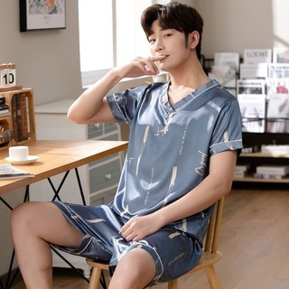 Bộ Đồ Ngủ Nam Ice Silk Mùa Hè Quần Short Tay Ngắn Bộ Đồ Ngủ Thông Thường Plus Kích Thước Bộ Đồ Ngủ Bộ 2 Món