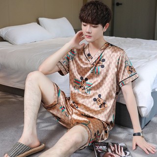 Bộ Đồ Ngủ Nam Ice Silk Mùa Hè Quần Short Tay Ngắn Bộ Đồ Ngủ Thông Thường Plus Kích Thước Bộ Đồ Ngủ Bộ 2 Món