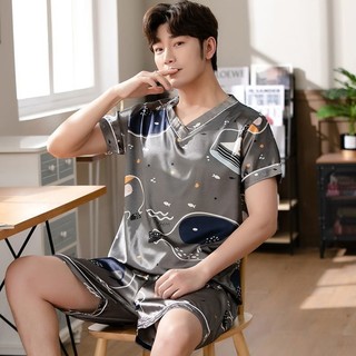 Bộ Đồ Ngủ Nam Ice Silk Mùa Hè Quần Short Tay Ngắn Bộ Đồ Ngủ Thông Thường Plus Kích Thước Bộ Đồ Ngủ Bộ 2 Món