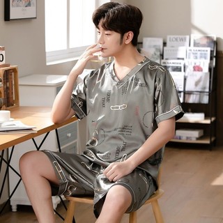Bộ Đồ Ngủ Nam Ice Silk Mùa Hè Quần Short Tay Ngắn Bộ Đồ Ngủ Thông Thường Plus Kích Thước Bộ Đồ Ngủ Bộ 2 Món