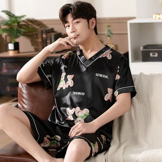 Bộ Đồ Ngủ Nam Ice Silk Mùa Hè Quần Short Tay Ngắn Bộ Đồ Ngủ Thông Thường Plus Kích Thước Bộ Đồ Ngủ Bộ 2 Món