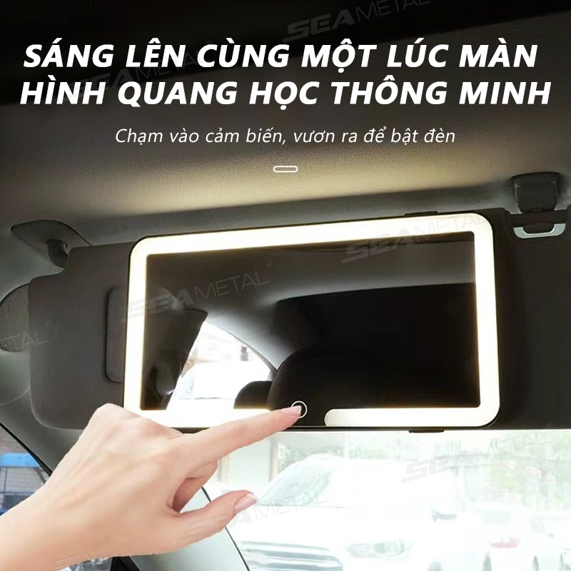 Gương trang điểm nội thất ô tô SEAMETAL có đèn Led lấp đầy 3 màu Độ sáng có thể điều chỉnh HD Gương trang điểm dành cho nữ Sạc 1200mAh