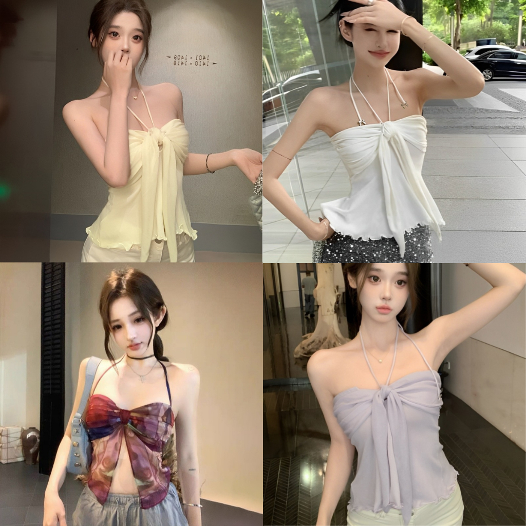 Hnkmp Dây Chắc Chắn Sling Áo Mùa Hè Nơ Gợi Cảm Không Tay Nữ Ngày Lễ Ngọt Ngào.